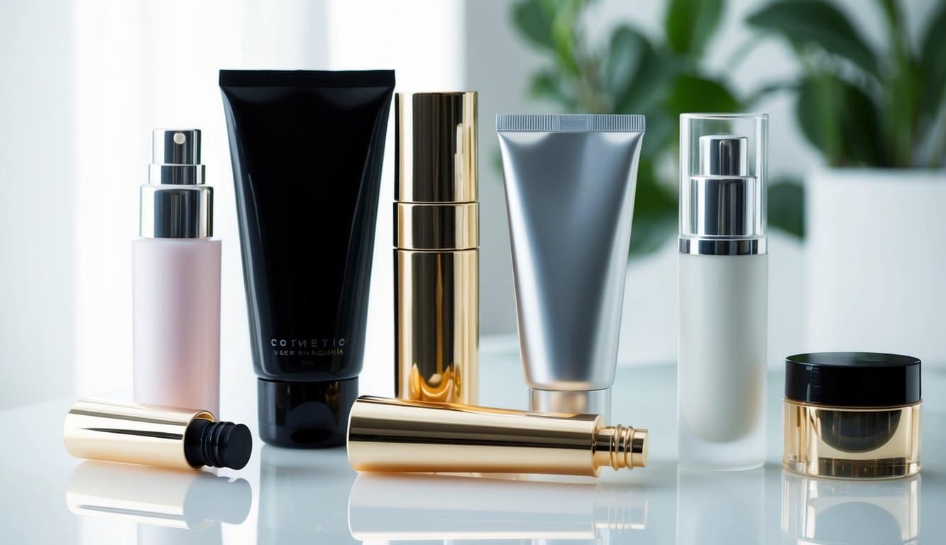 A variety of cosmetic tube materials, such as plastic, aluminum, and glass, are displayed on a clean white surface with soft lighting