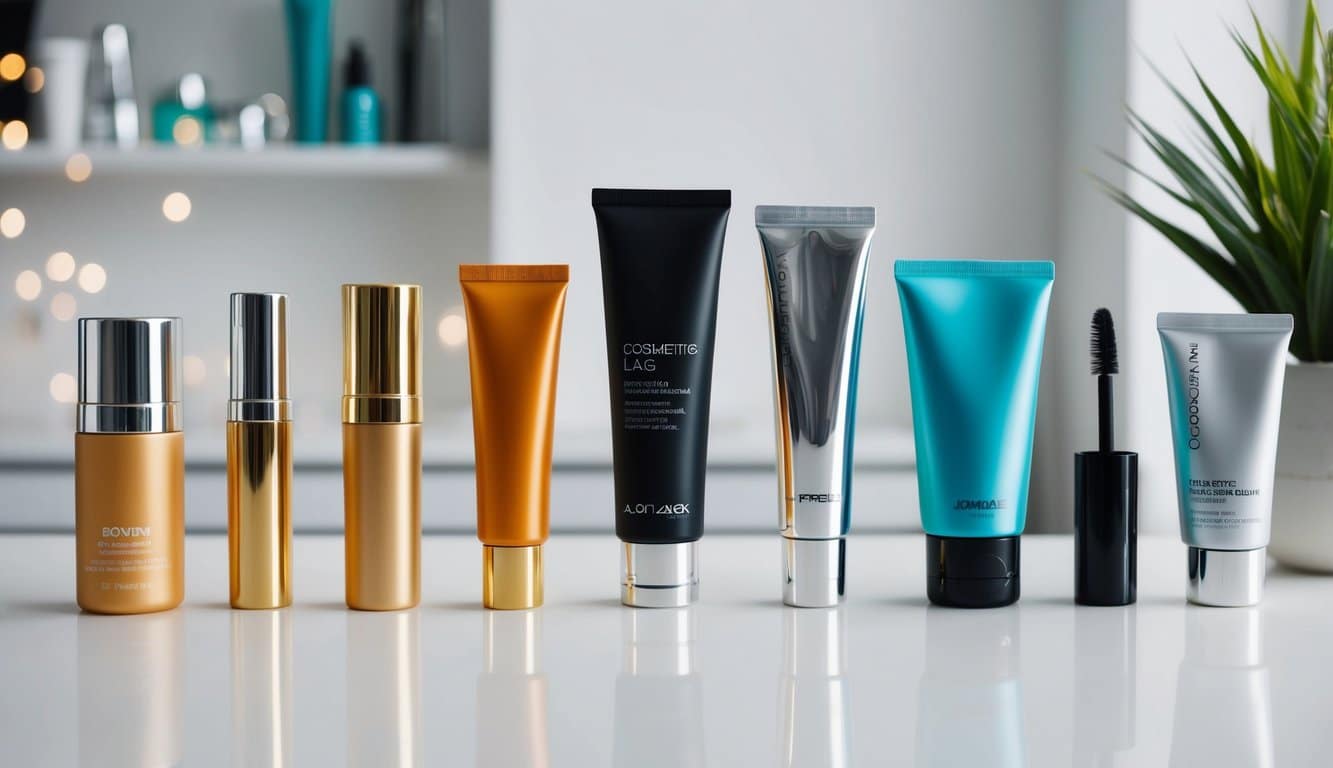 A variety of cosmetic tubes made of plastic, metal, or glass, with different shapes and sizes, displayed on a clean, white surface