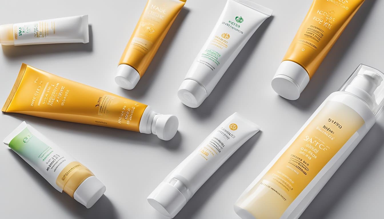 Uma variedade de tubos de creme para as mãos em tamanhos populares dispostos em uma superfície branca e limpa com designs de embalagens simples e modernos