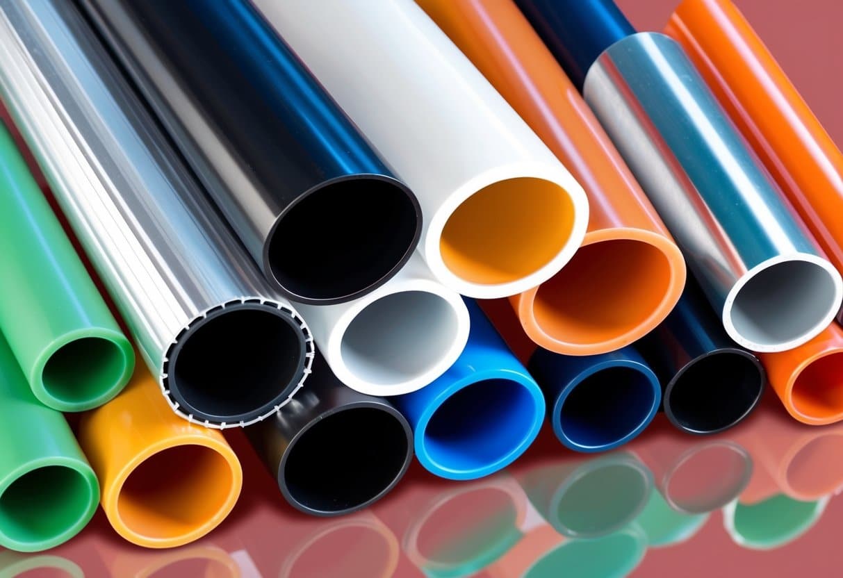 Hromada hliníkových a plastových trubek uspořádaných ve srovnávacím displeji