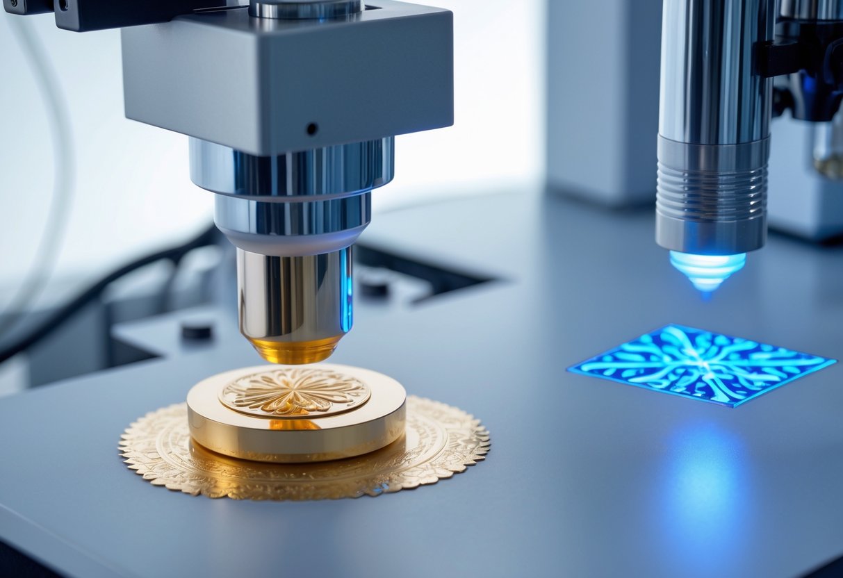 Primer plano de tubos cosméticos que se imprimen mediante máquinas de estampado en caliente y de impresión UV en una estación de trabajo limpia.